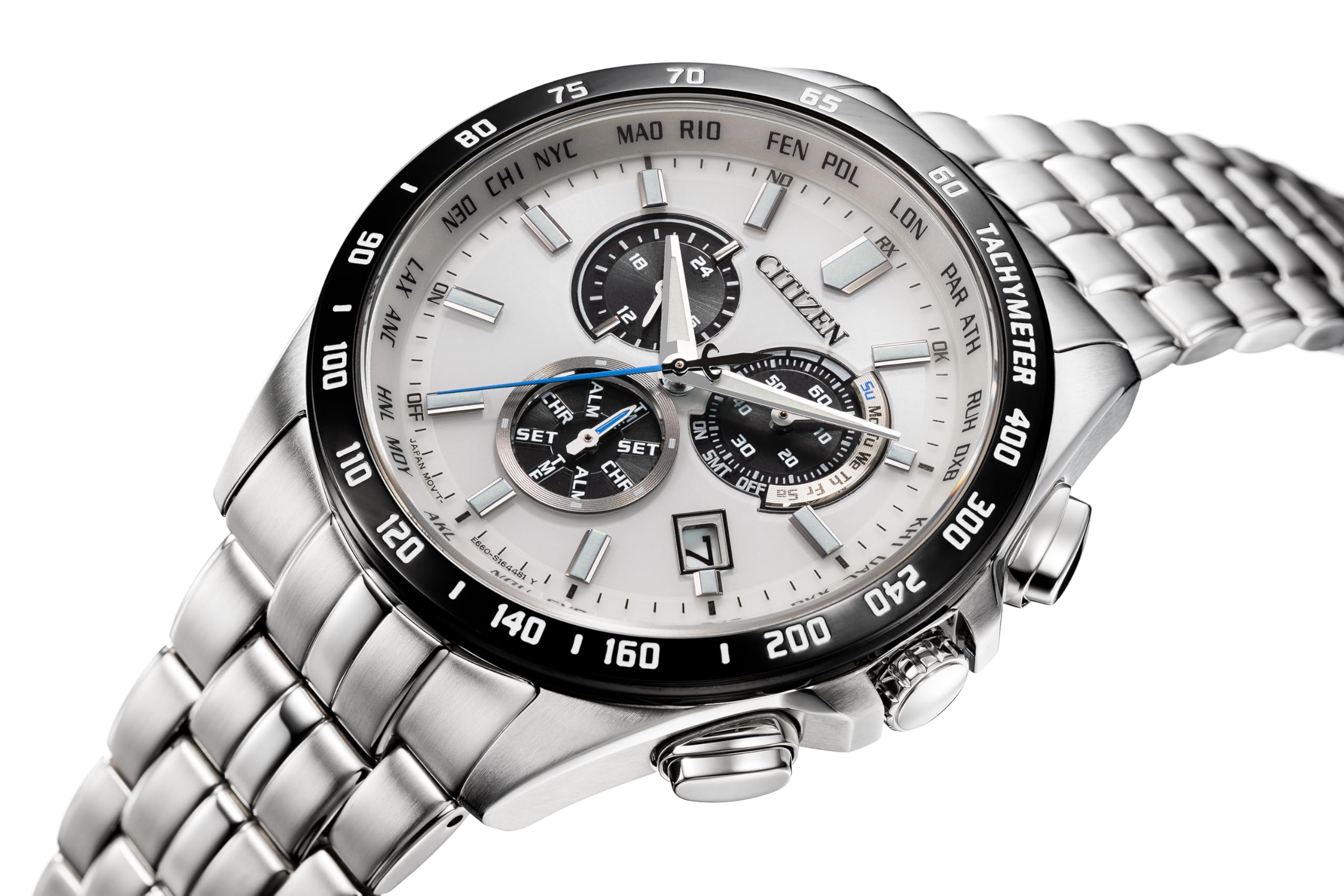 [CITIZEN] 시계 CITIZEN COLLECTION CB5874-90A (에코 드라이브 전파 시계/크로노그래프/사파이어 유리) 월드 타임 어제 날짜 표시 비즈니스 캐주얼 전파 솔라 화이트 실버 화이트 은