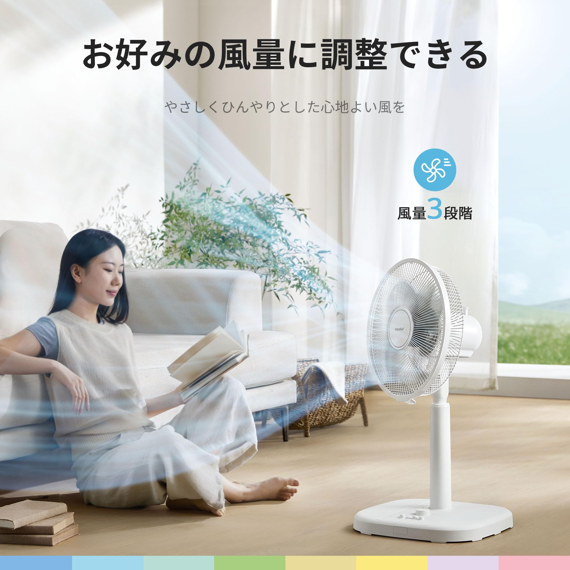 COMFEE' Living Room AC Motor Clover Feather Quiet Large Air Volume Automatic Left/Right Swing Up/Down Angle Adjustment 3 Levels of Air Flow Adjustment 1~3h Timer Function Powerful Air Blow Energy Saving Small Compact Washable White Color CFS-30PWM0D1