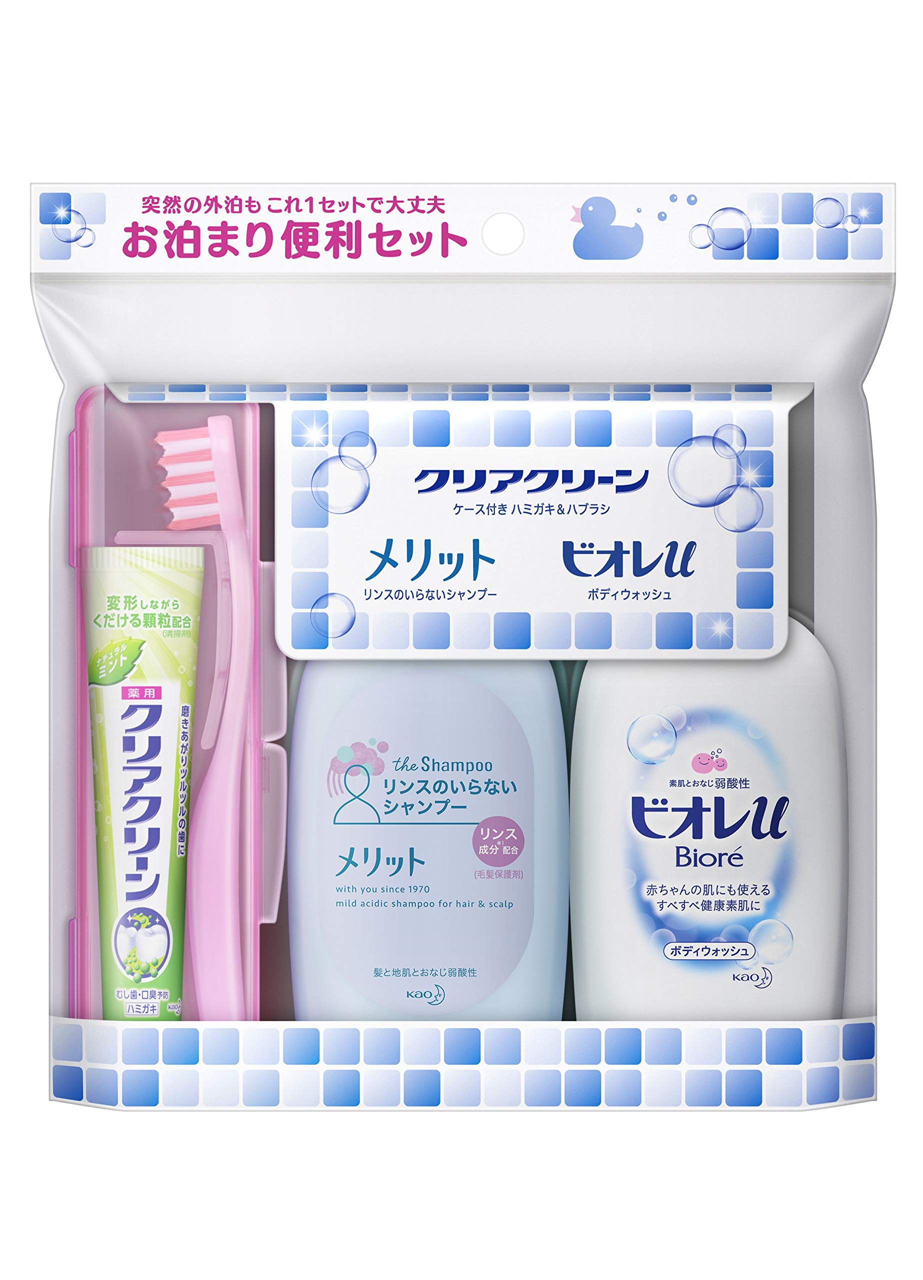 Clear Clean Kao Travel Set (Shampoo, Body Soap, Toothbrush, Toothpaste Powder) (*Toothbrush color cannot be selected)