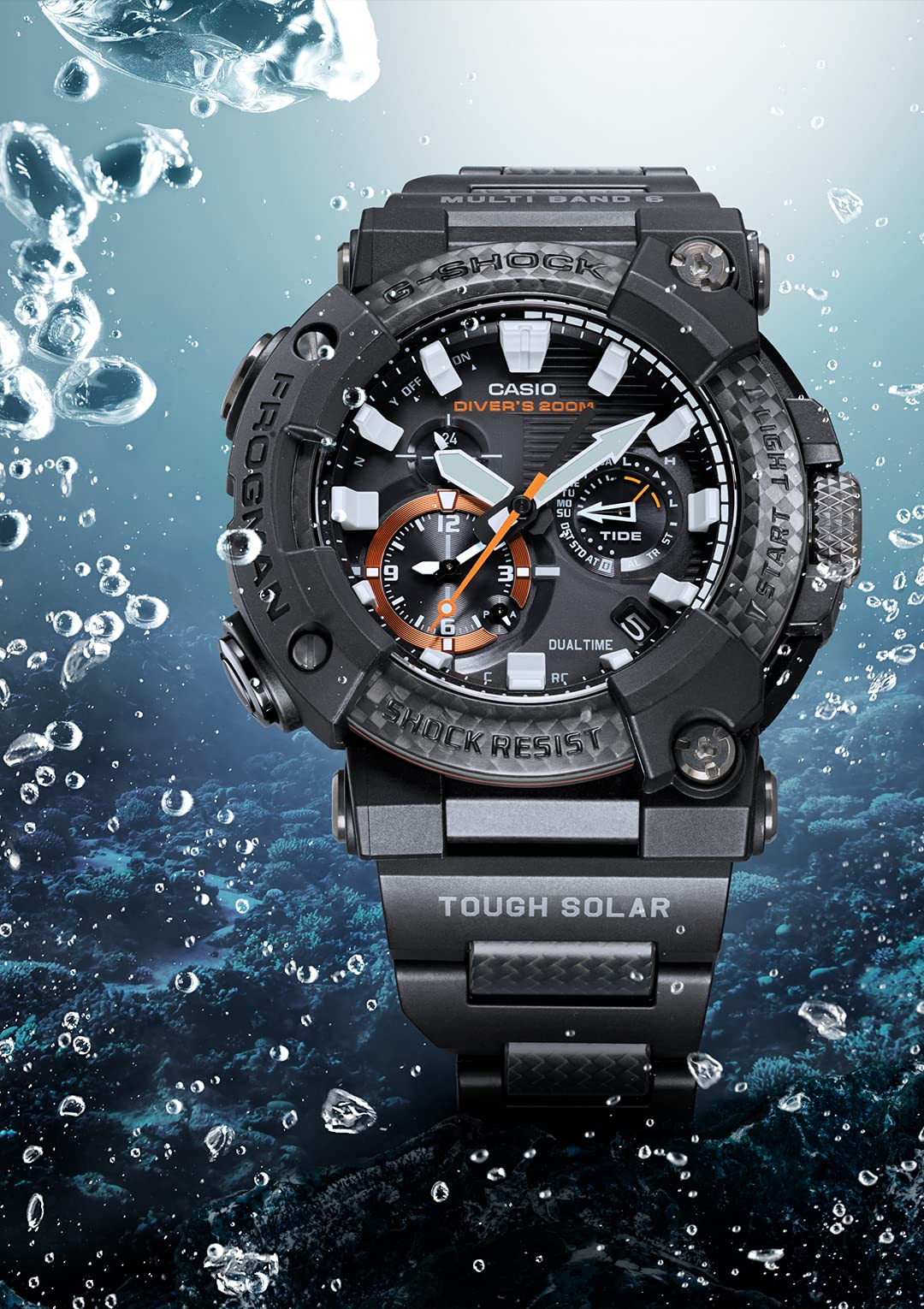 [Casio] G-Shock Watch [Domestic Genuine Product] Bluetooth Equipped with Radio Solar FROGMAN Carbon Core Guard Structure GWF-A1000XC-1AJF Men's Black