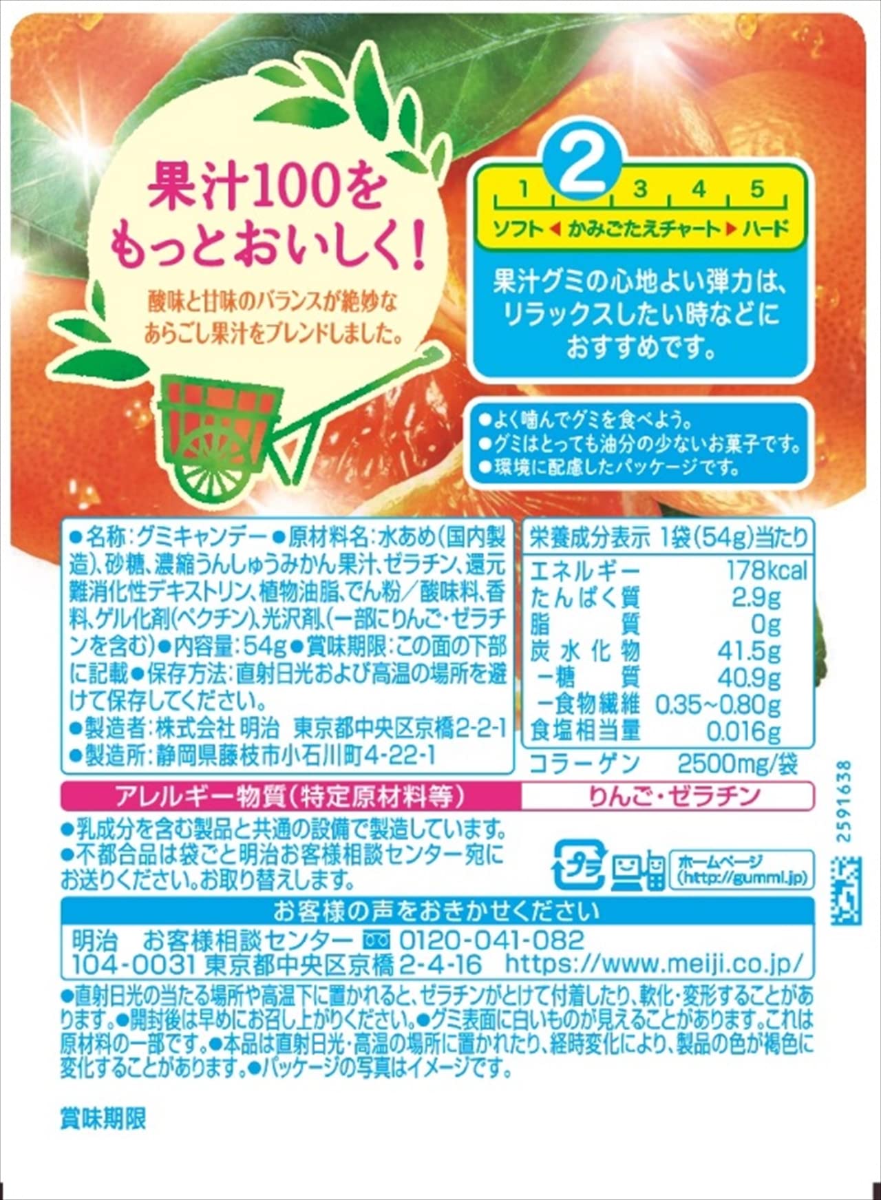 Meiji Gummy Fruit Juice Gummy Unshu Mandarin 54g x 10 bags