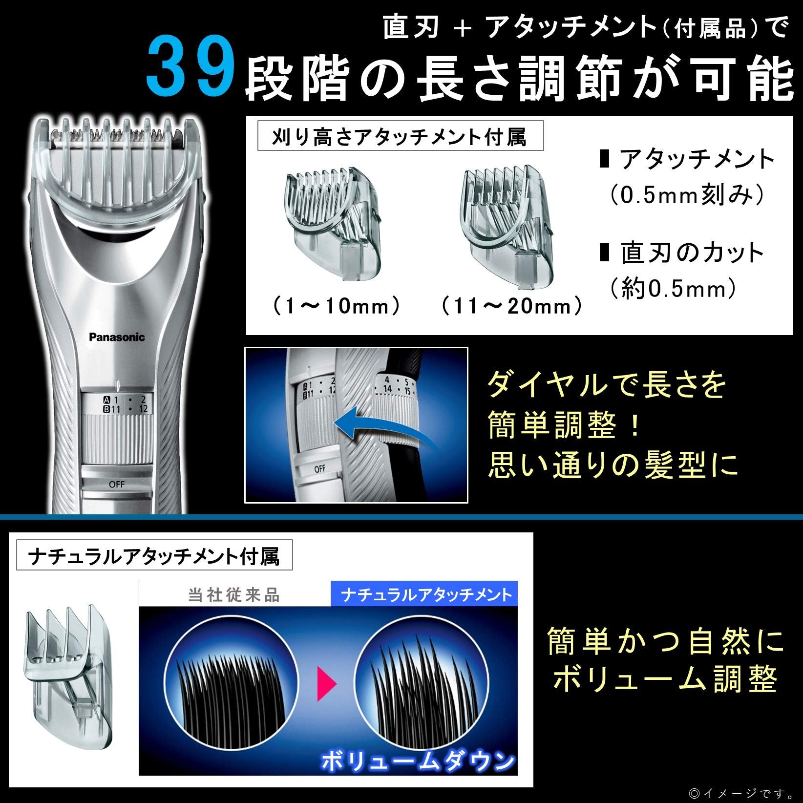 Panasonic hair cutter hair clipper two-block compatible rechargeable AC type silver tone ER-GC75-S