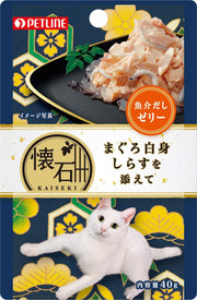 Pet Line อาหารแมวไคเซกิ รีทอร์ท ทูน่า เนื้อขาว โรยหน้าด้วยไวท์เบท ซีฟู้ดเยลลี่ ถุงเปียก 40กรัม x 12 ชิ้น (ซื้อจำนวนมาก)