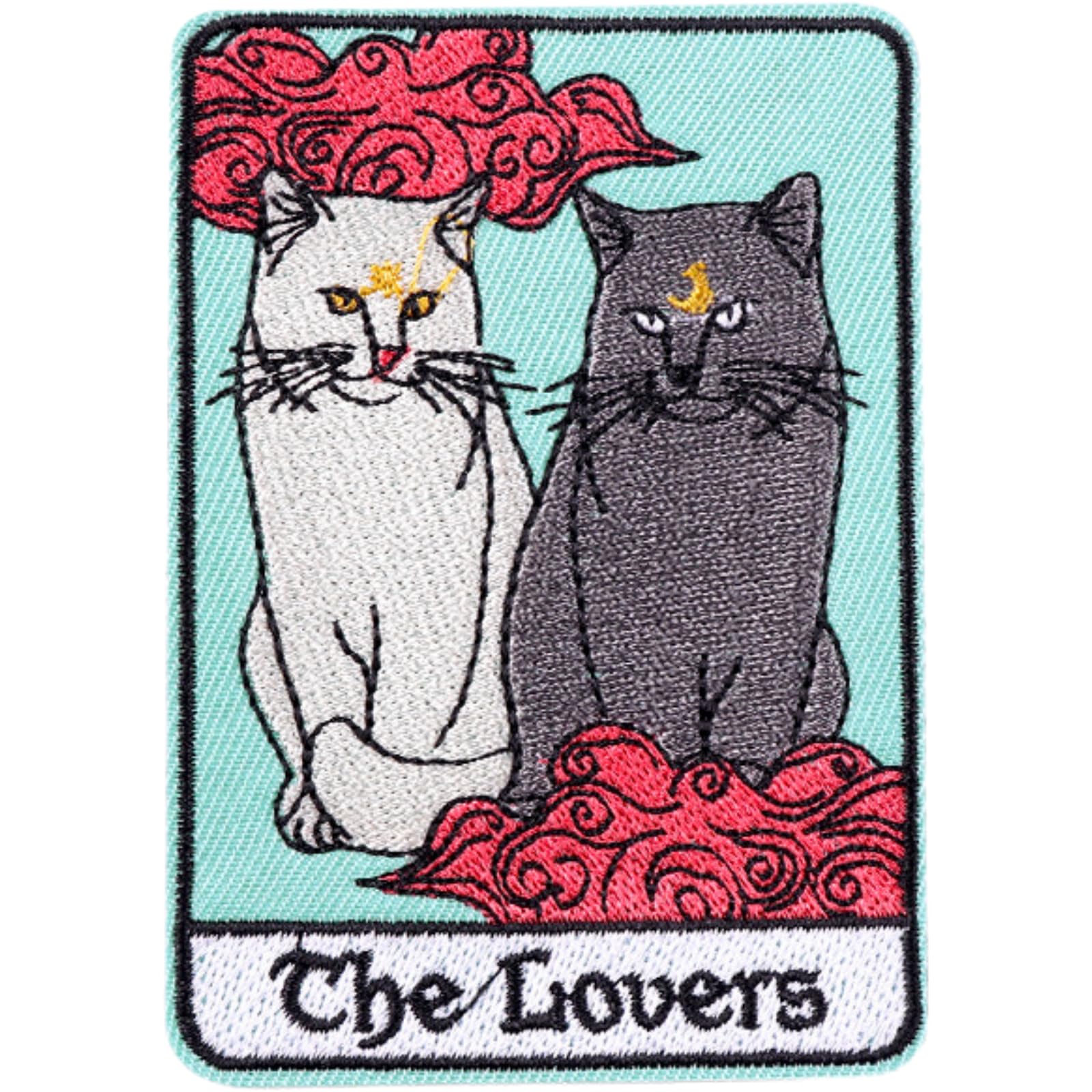 Patch Embroidery Tarot Card Design (02.The Lovers) 1 Piece Cat Iron-On Patch Applique Repair DIY Handicraft Stylish Gothic Mysterious NYANDELMO ND-0417-R04-02-PE7126CT