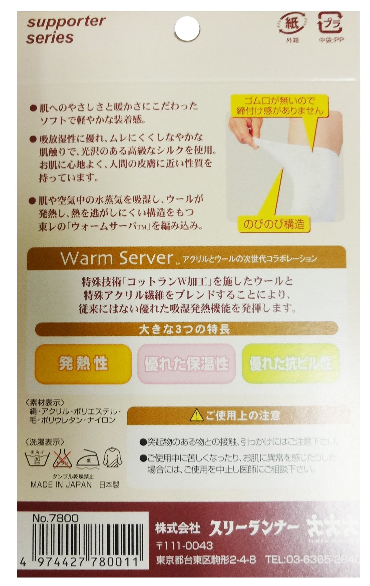Three Runner Heat Generation/Silk Supporter (for knees) 1 piece No.7800