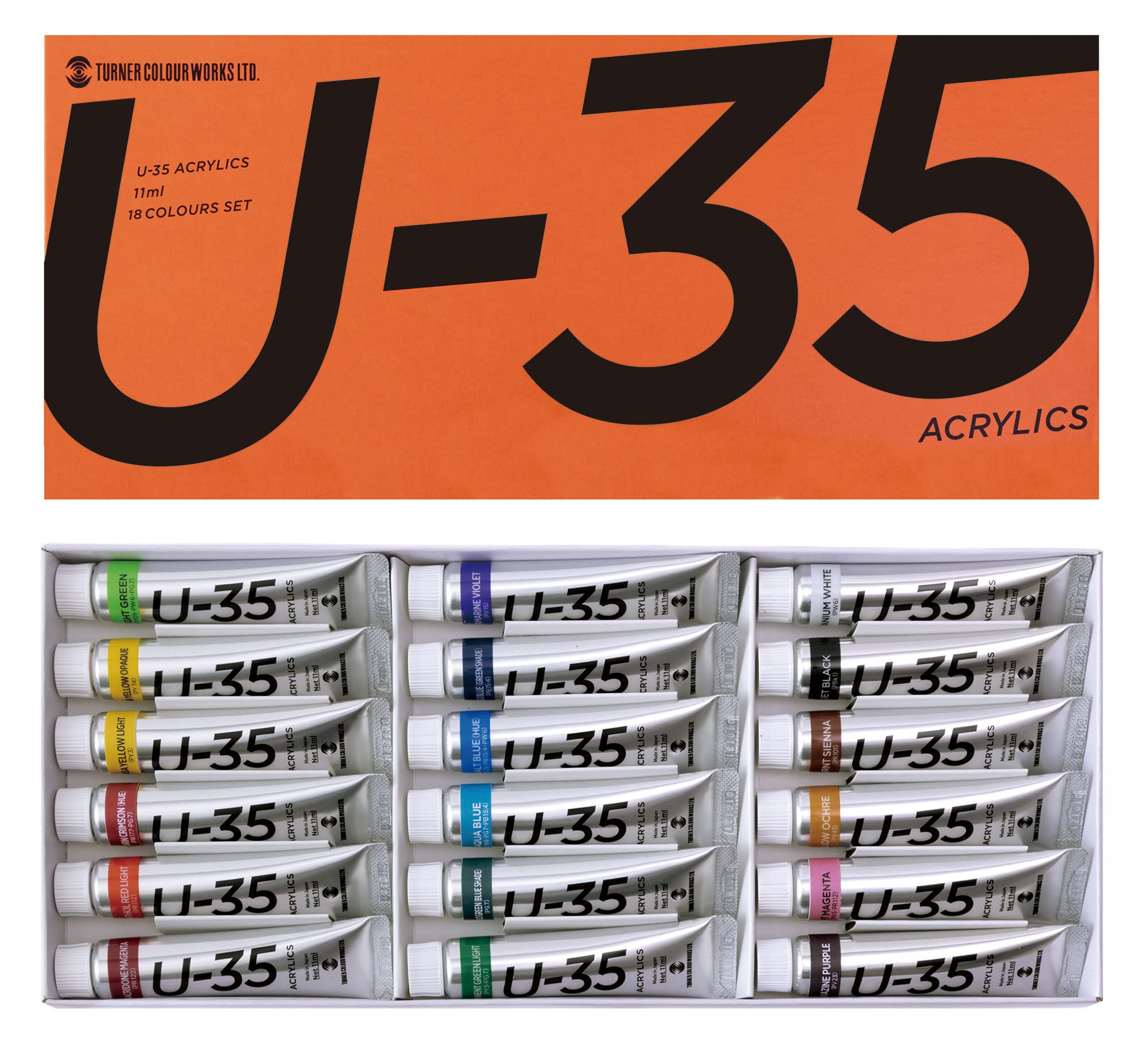 터너 색채 (Turner Color) 아크릴 페인트 U-35 헤비 바디 타입 18 색 세트 UA18C 11ml