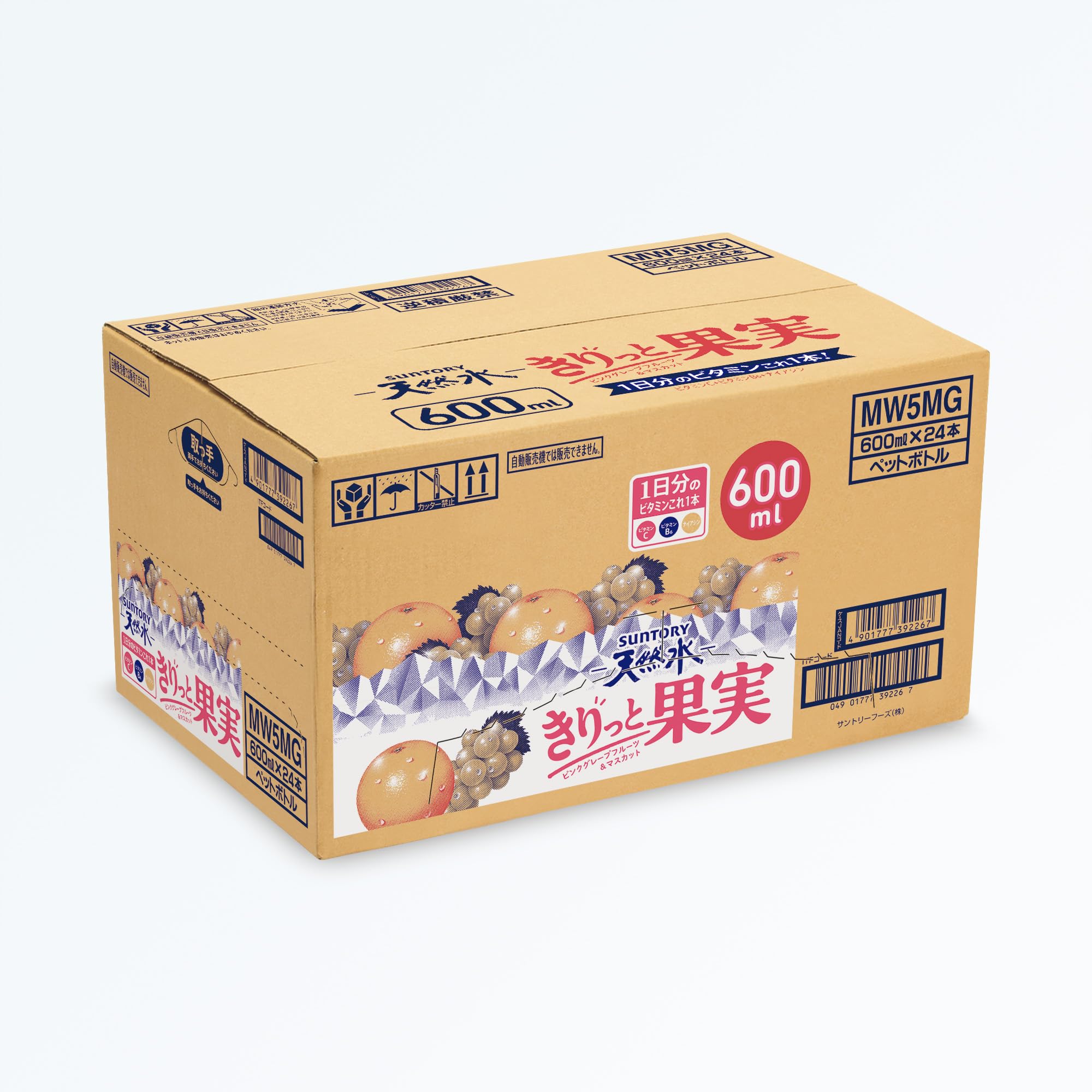 Suntory Tennensui Kiritto Fruit Pink Grapefruit & Muscat 600ml x 24 chai