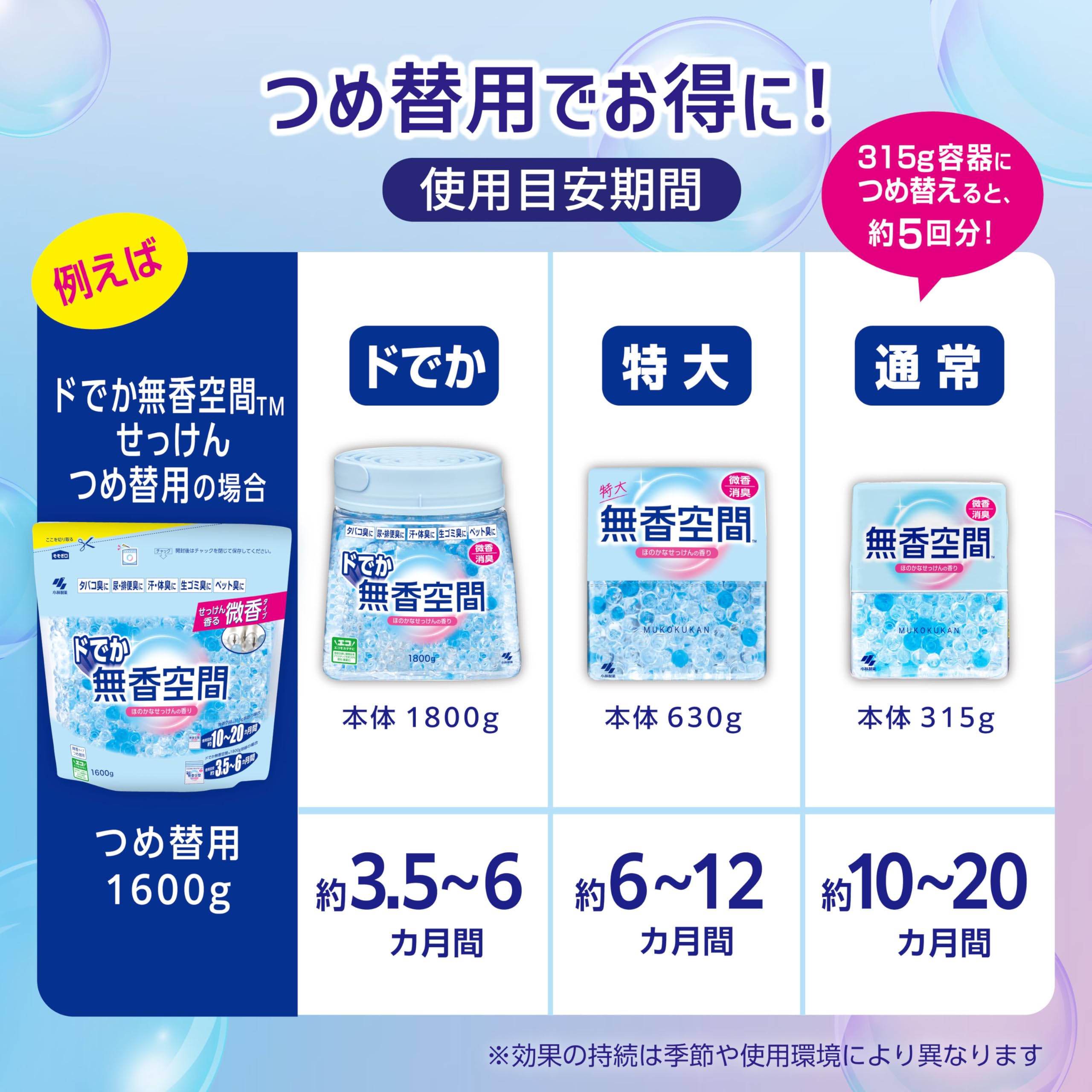 Unscented space free-standing deodorizer [Deodorant beads for strong deodorization] For rooms, entrances, shoe boxes, shoe cabinets, closets, toilets, and even pet odors Kobayashi Pharmaceutical Slight scent (faint soap scent) Big body 1800g