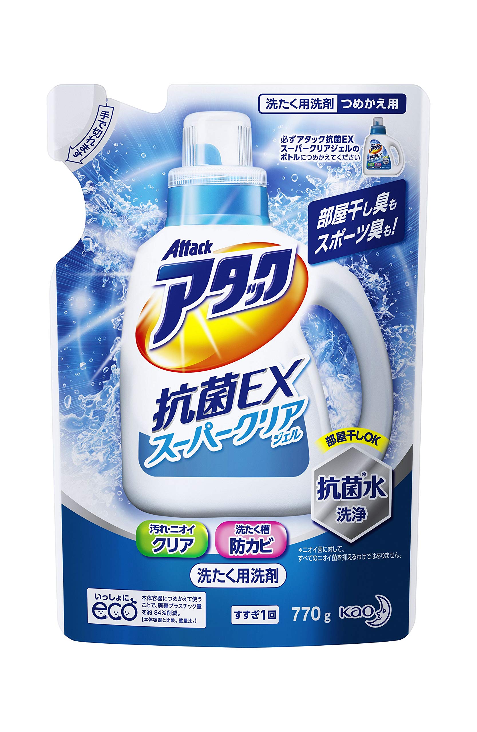 Attack Antibacterial EX Super Clear Gel Laundry Detergent Liquid Refill 770g