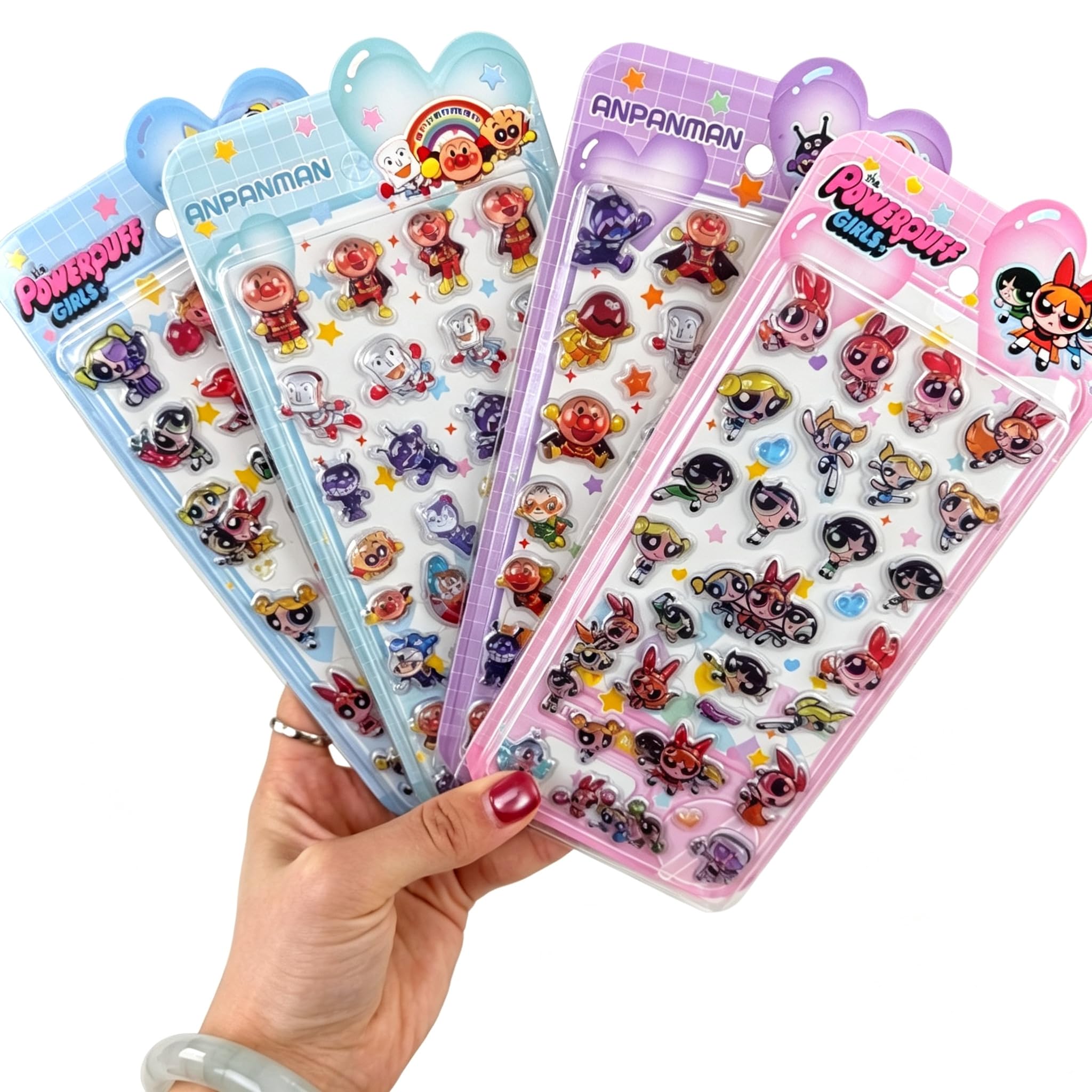 Anime 3D Solid 3D Puffy Pocket Anpan Powerpuff Solid 3D Spirit Seal Yokai Sticker Bread Epoxy Resin Pasteable Sticker Cute Pattern For Notebook Diary DIY Craft Material (Set of 4) (Anpanman)