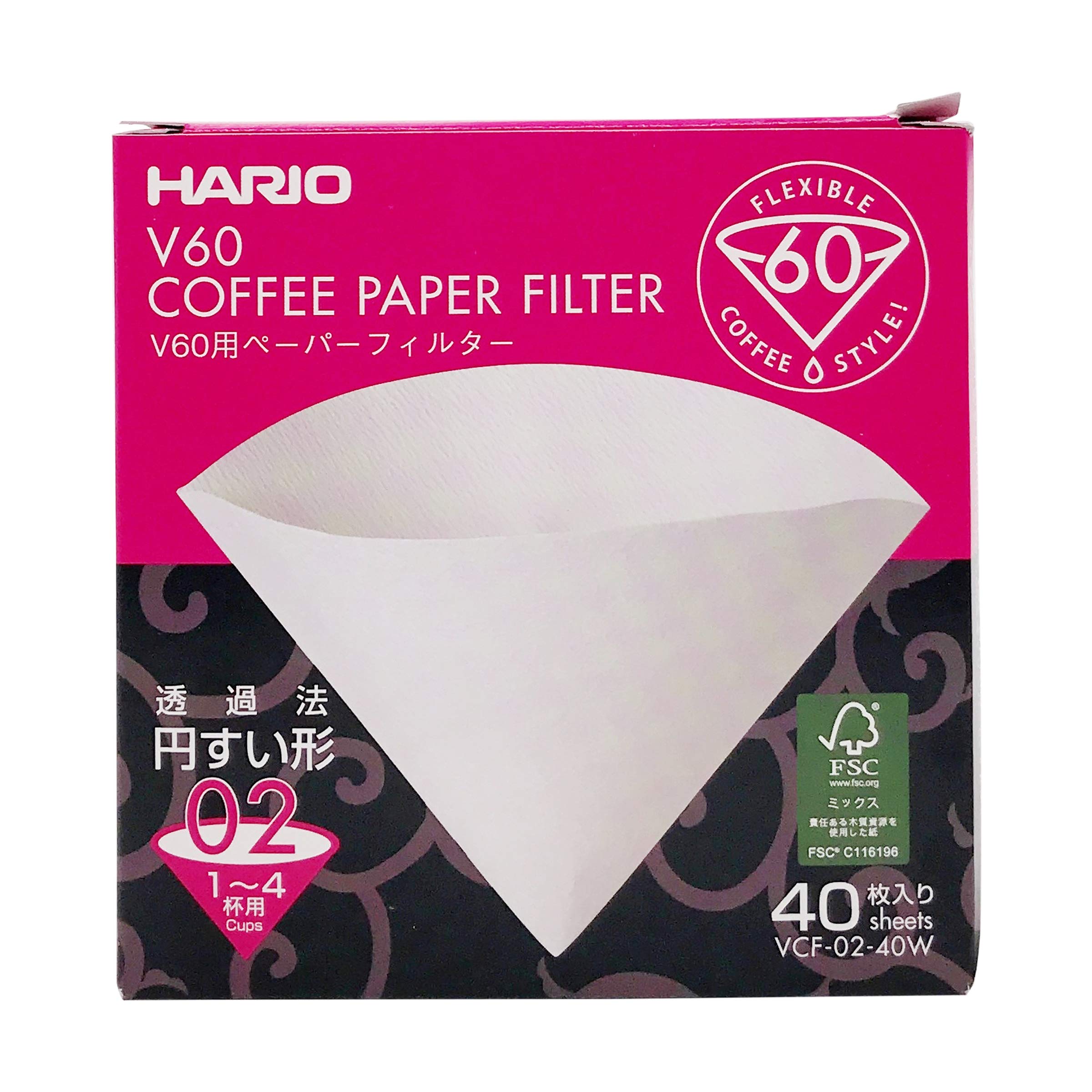 V60용 페이퍼 필터 02W 40장 상자입 VCF-02-40W 1~4잔용