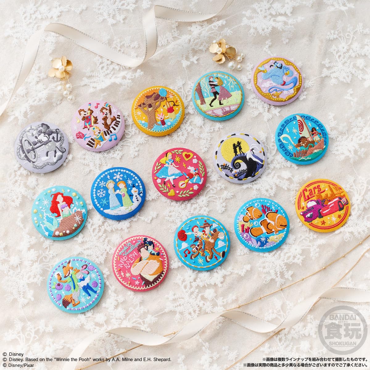 Disney Characters Embroidery Tin Badge Biscuit 3 12 pieces BOX Candy Toy