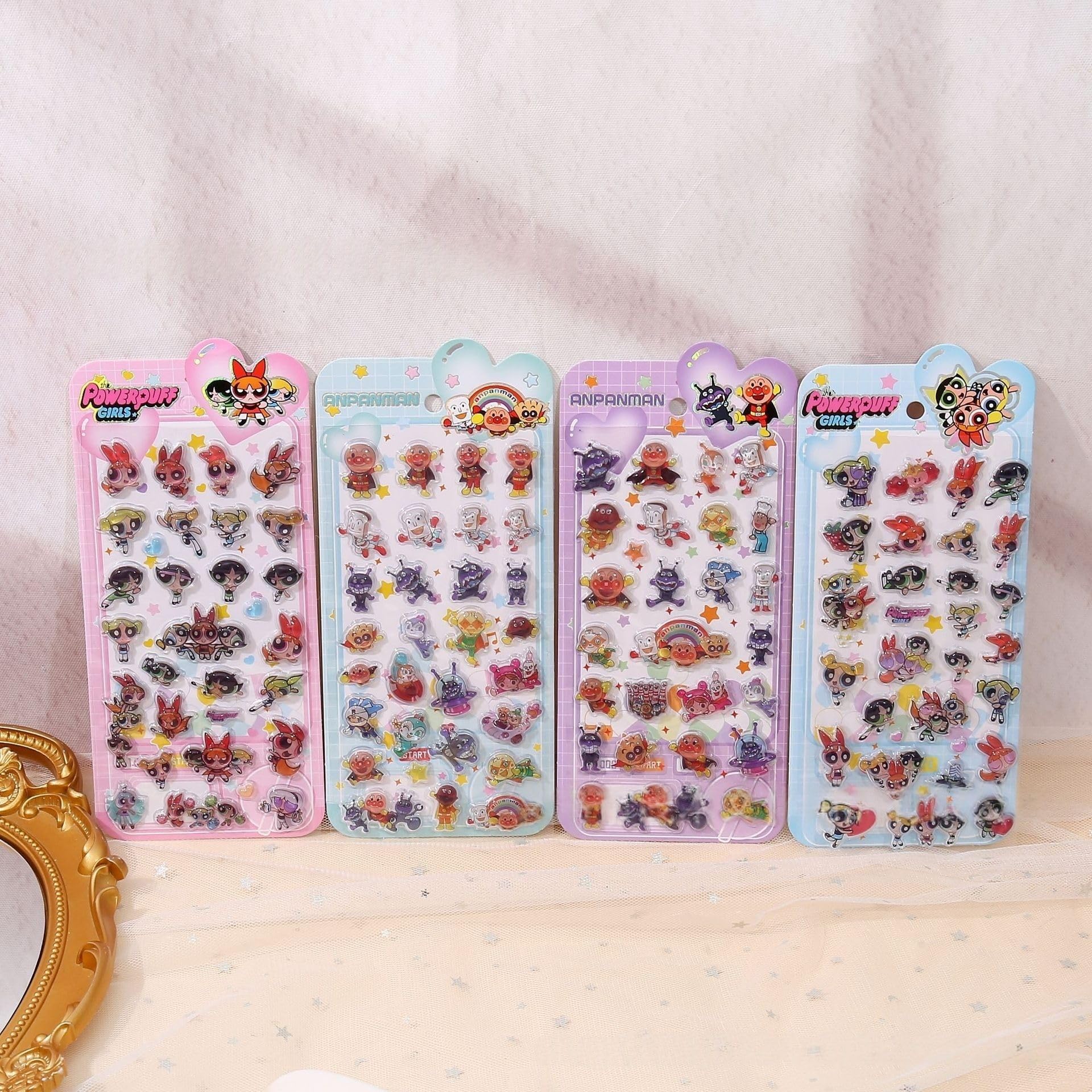 Anime 3D Solid 3D Puffy Pocket Anpan Powerpuff Solid 3D Spirit Seal Yokai Sticker Bread Epoxy Resin Pasteable Sticker Cute Pattern For Notebook Diary DIY Craft Material (Set of 4) (Anpanman)