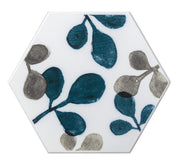 Anesti Diatomaceous Earth Coaster White Height 9.8 x Width 8.5 x Thickness 0.6 cm Karari Hexagon Botanical Floral Pattern Water Absorbing Quick Drying Humidity Control HO2096