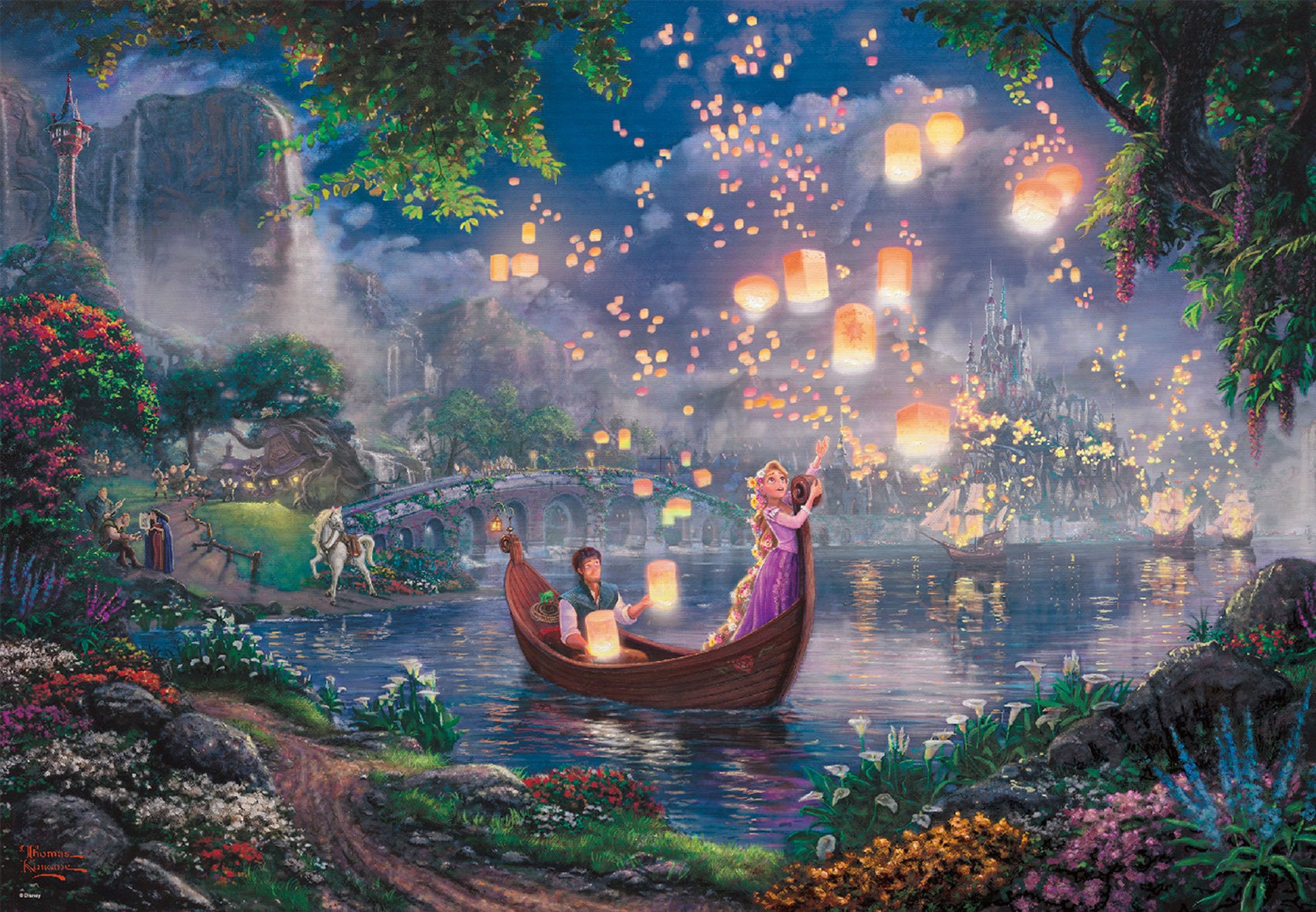 텐요(Tenyo) 【일본제】 1000 피스 지그소 퍼즐 디즈니 토마스 킨케이드 탑 위의 라푼젤 Tangled (51x73.5 cm) D-1000-488