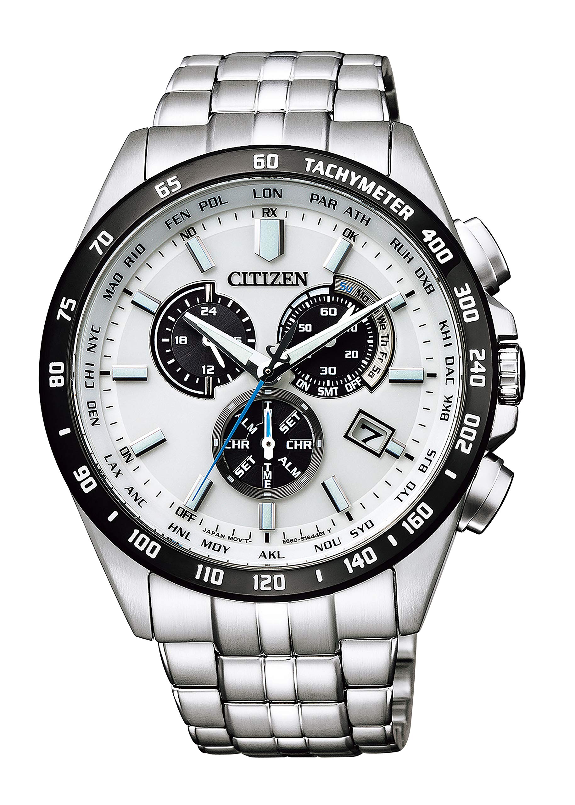 [CITIZEN] 시계 CITIZEN COLLECTION CB5874-90A (에코 드라이브 전파 시계/크로노그래프/사파이어 유리) 월드 타임 어제 날짜 표시 비즈니스 캐주얼 전파 솔라 화이트 실버 화이트 은
