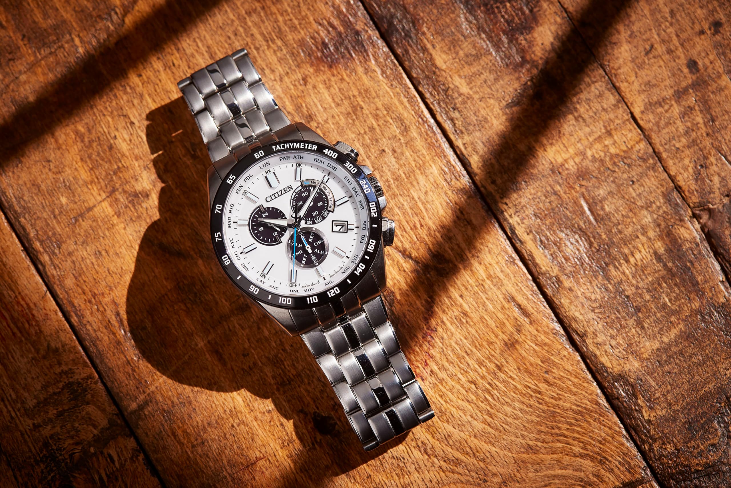[CITIZEN] 시계 CITIZEN COLLECTION CB5874-90A (에코 드라이브 전파 시계/크로노그래프/사파이어 유리) 월드 타임 어제 날짜 표시 비즈니스 캐주얼 전파 솔라 화이트 실버 화이트 은