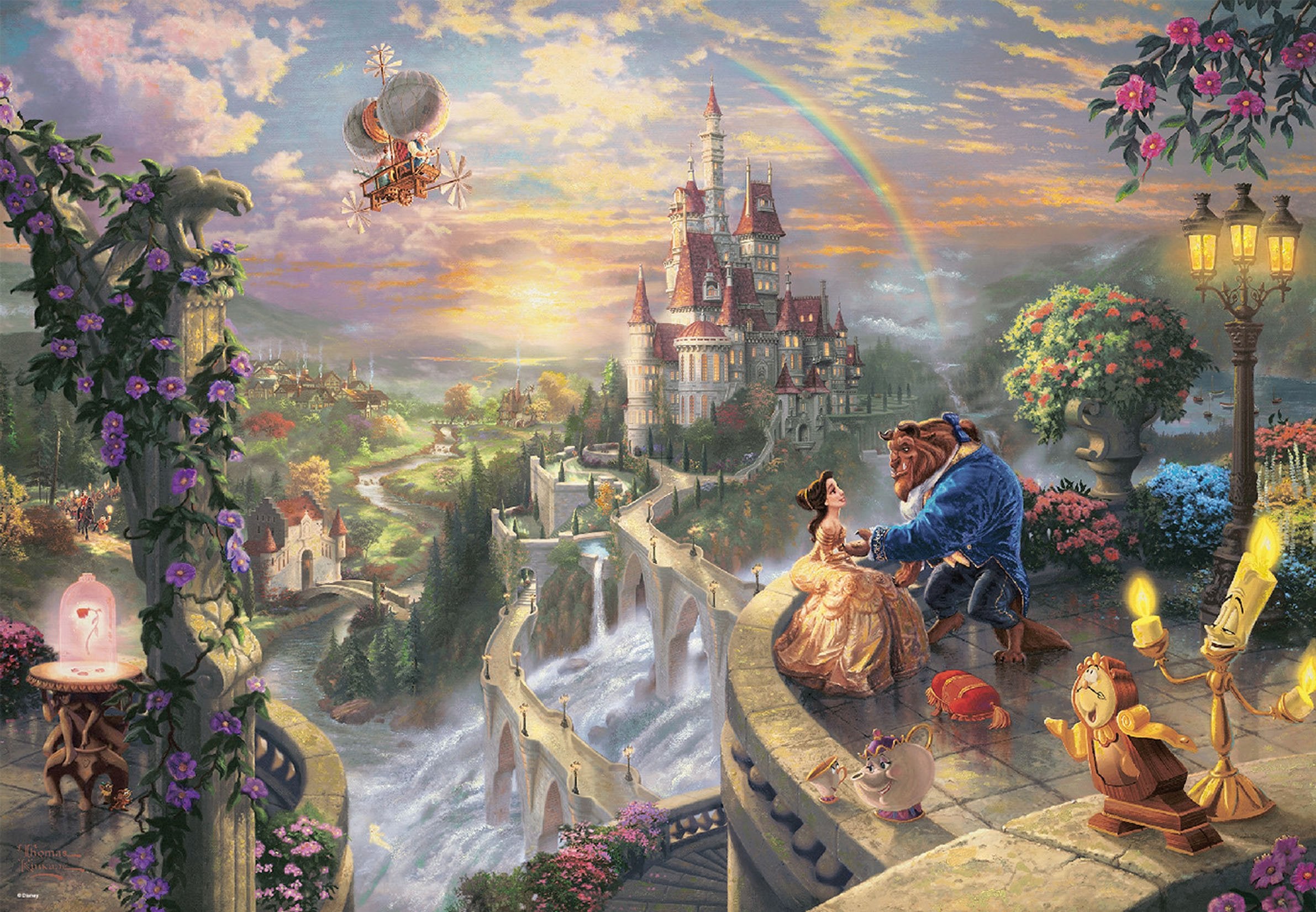 텐요(Tenyo) 【일본제】 1000피스 지그소 퍼즐 디즈니 토마스 킨케이드 미녀와 야수 Beauty and the Beast Falling in Love (51x73.5cm) D-1000-487