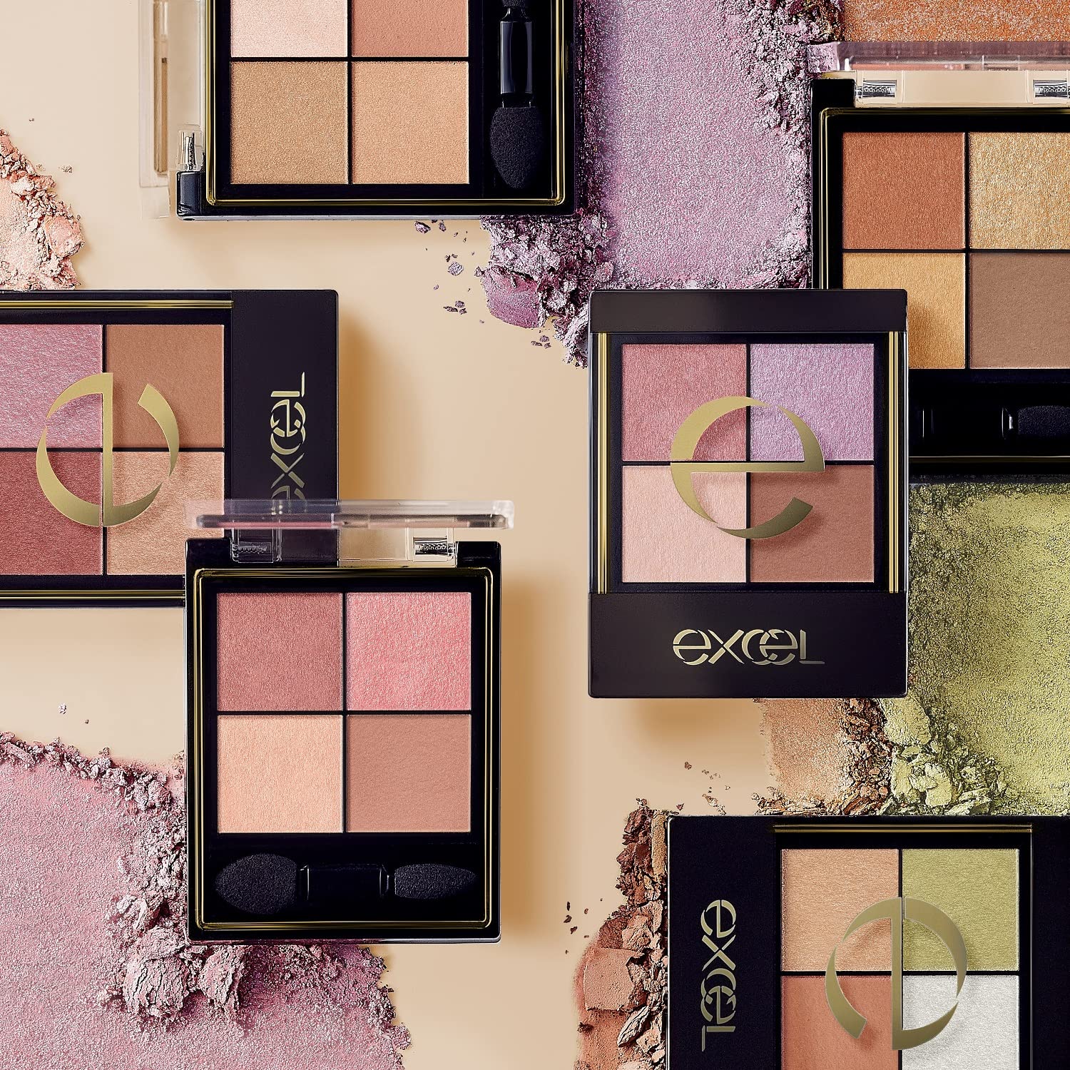 excel Real Close Shadow CX03 (Puff Sleeve) Nuance Color Eyeshadow Palette 4 Colors 3 Textures (Gloss, Lame, Matte) 1 piece (x 1)