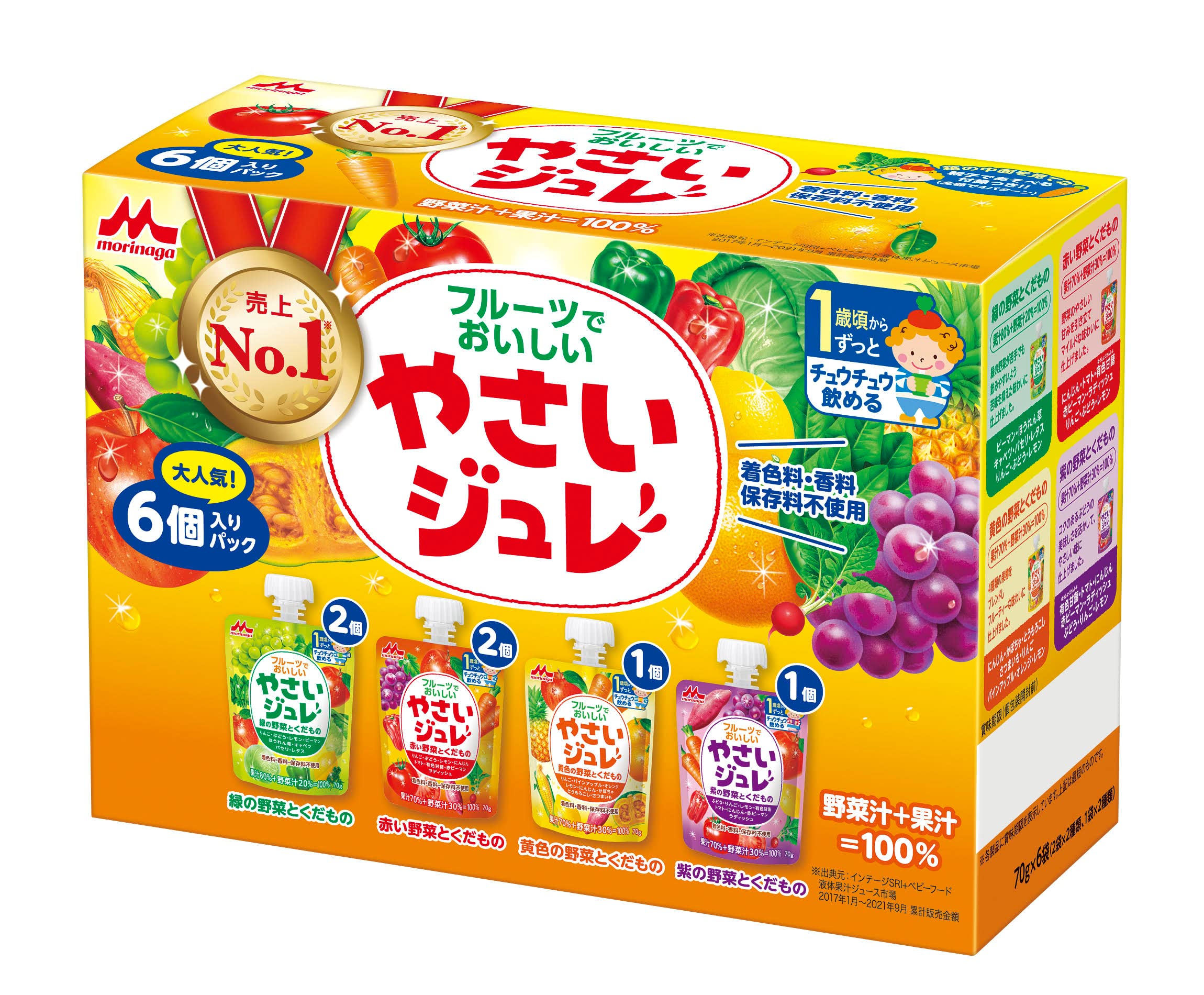 모리나가 과일로 맛있는 부드러운 쥬레 70g×6개 팩 [1세경부터 4종