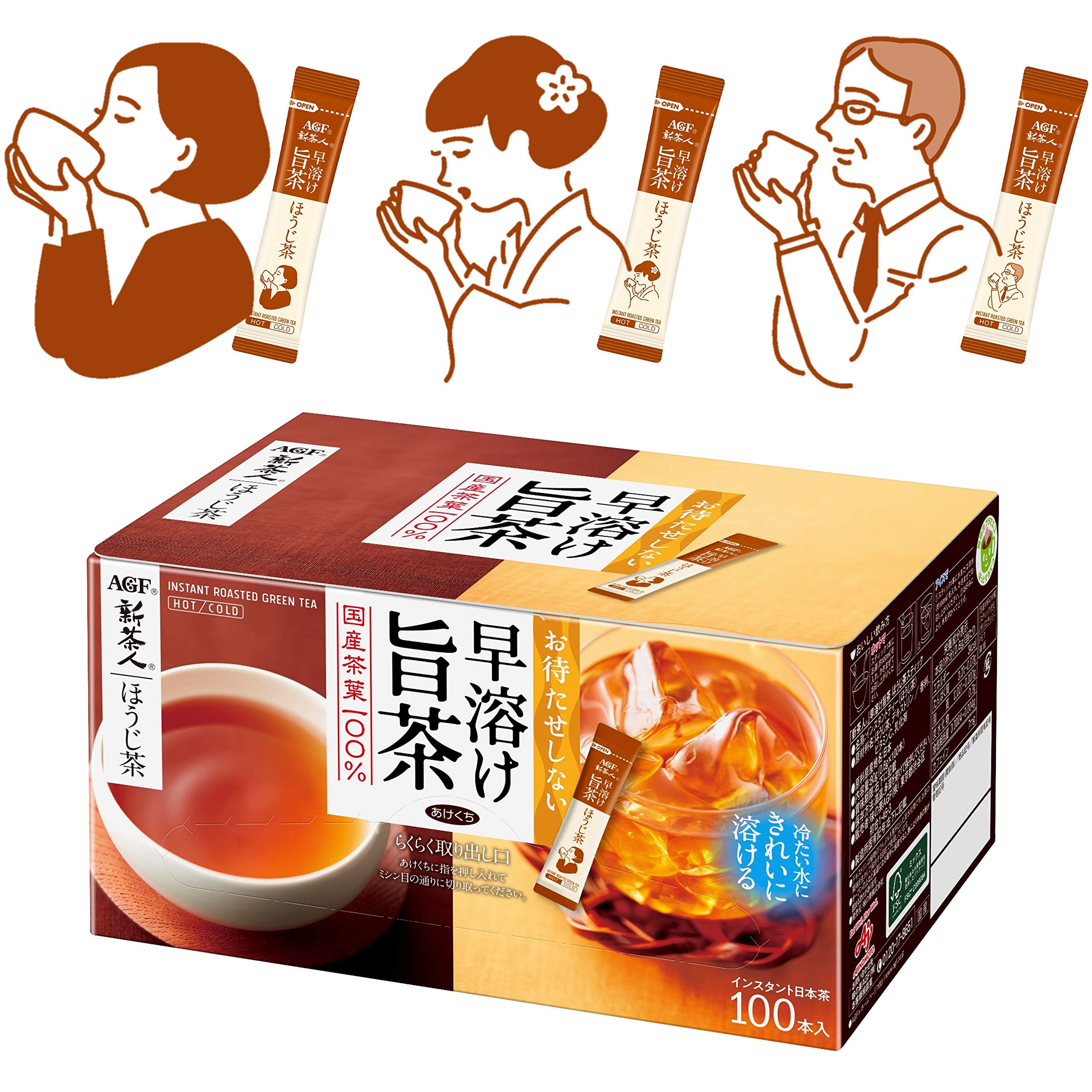 AGF Shinchajin Quick Melting Umami Tea Hojicha Sticks 100 [Tea Sticks] [Hojicha Powder] [No Tea Bags Required] 0.8g (x 100)