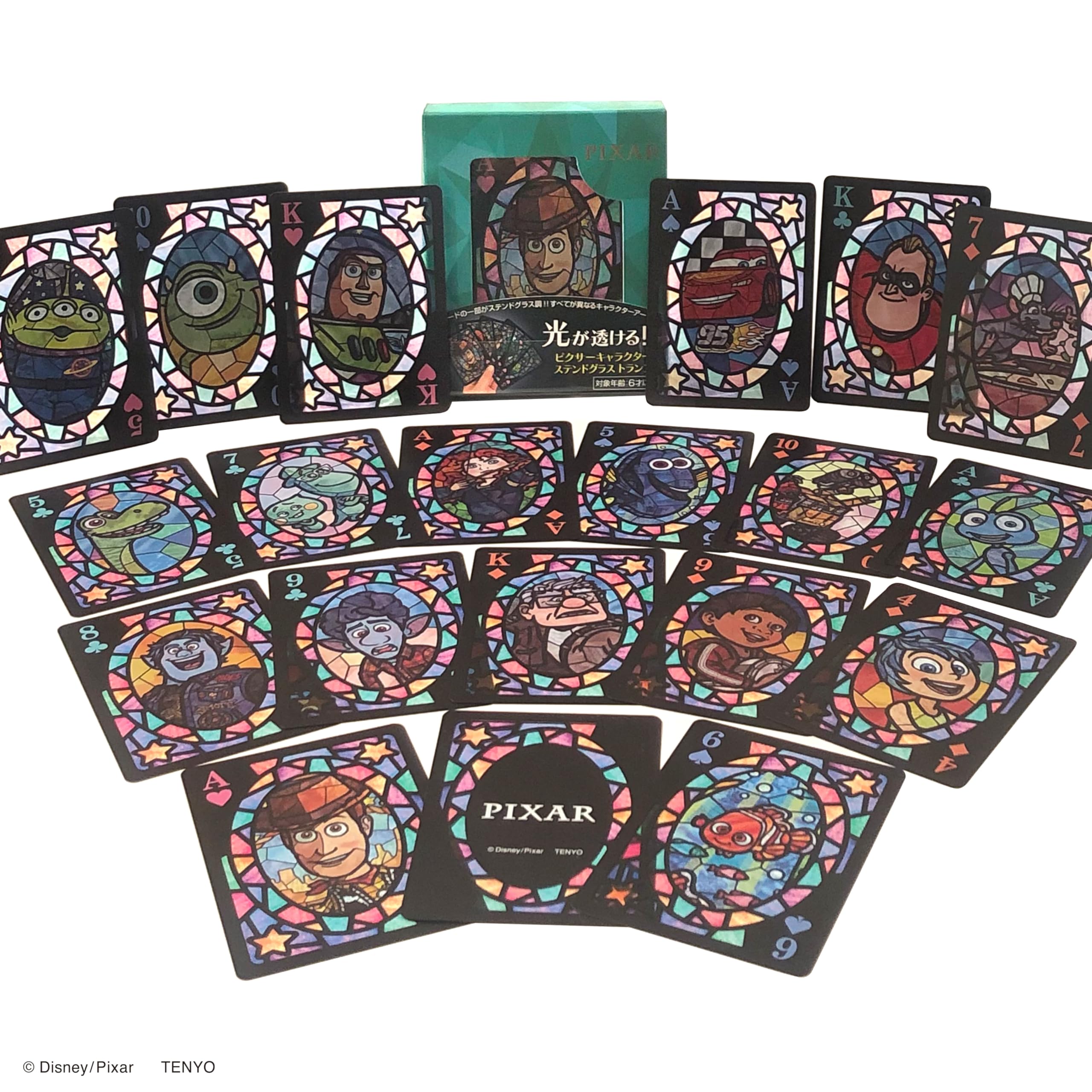 Tenyo Disney Pixar Character Stained Glass Playing Cards Transparent Stained Glass Style 54 Pieces All Different Characters PVC Material