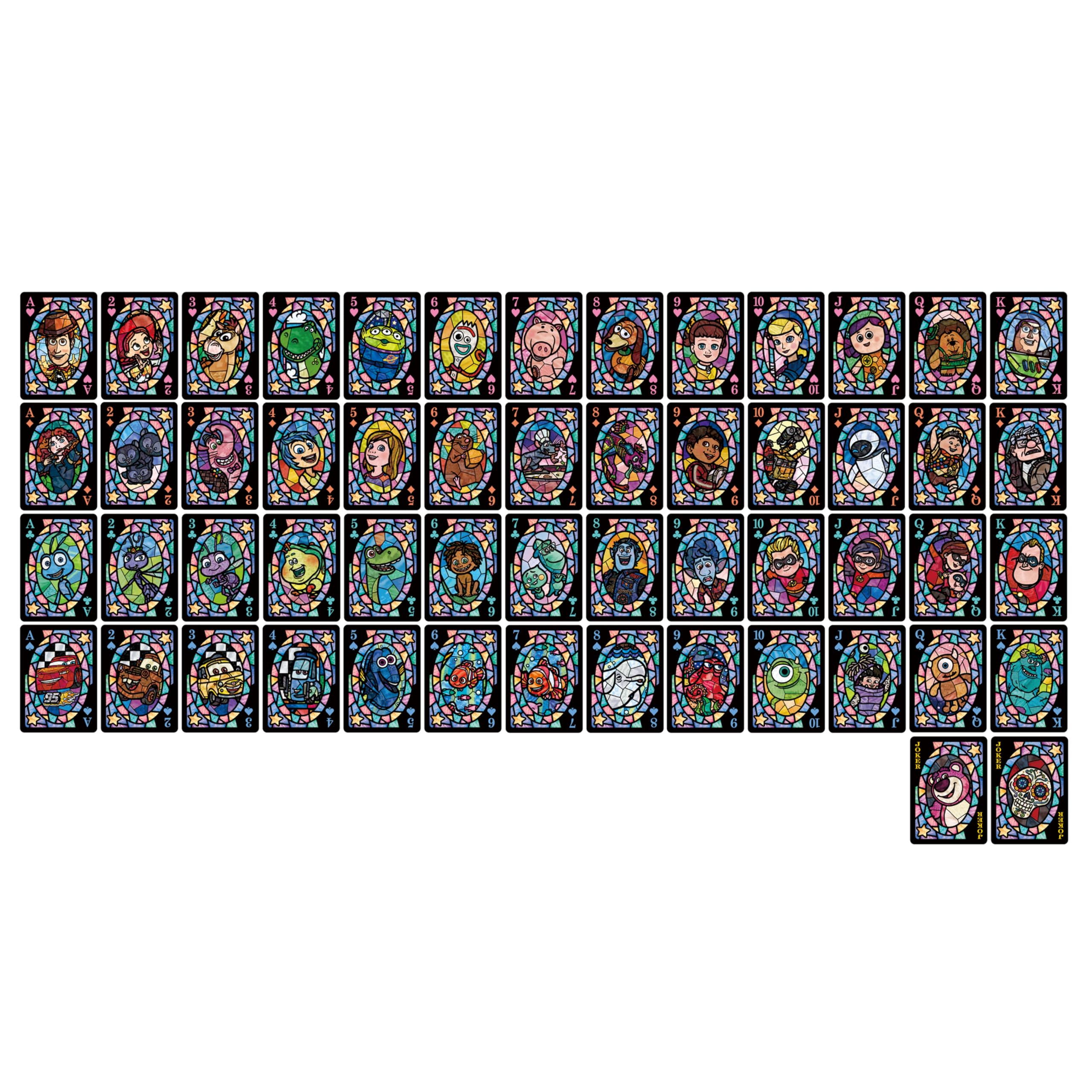 Tenyo Disney Pixar Character Stained Glass Playing Cards Transparent Stained Glass Style 54 Pieces All Different Characters PVC Material